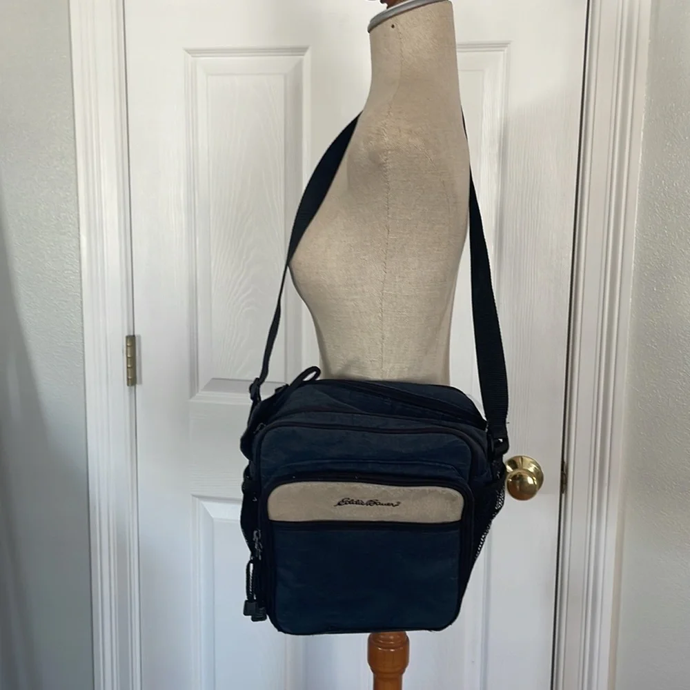 Eddie Bauer black canvas mesh travel lunch diaper camera bag